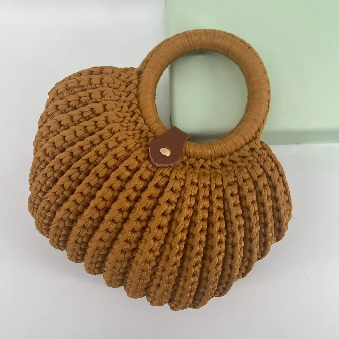 New Handwoven DIY Big Shell Bag Handheld Diagonal Straddle Fabric Thread Vintage Bag A Good Gift for Mom Finished Product