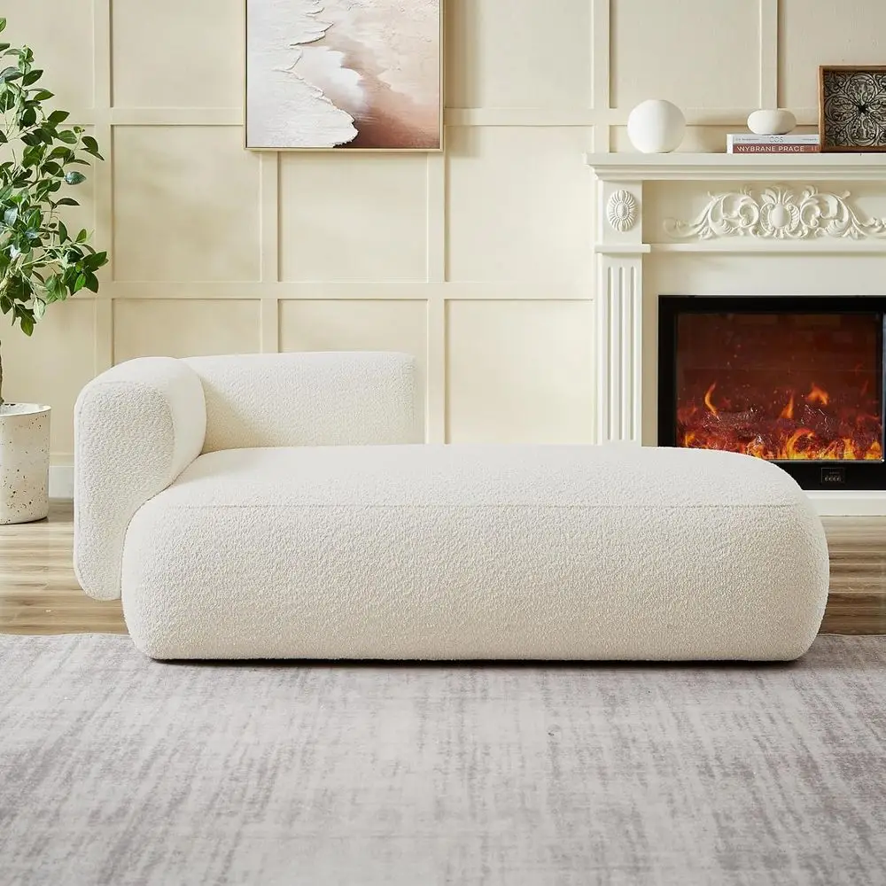 

Upholstered Chaise Lounge Indoor or Living Room Bedroom Chaise Lounge Sofa: Boucle Fabric Leisure Sofa Recliner Chair Sleeper In