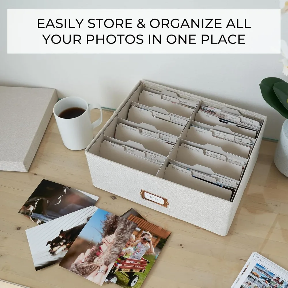 منظم ألبوم الصور من الكتان - يحمل 1700 صورة مقاس 4 × 6 مع فواصل، حل تخزين متين