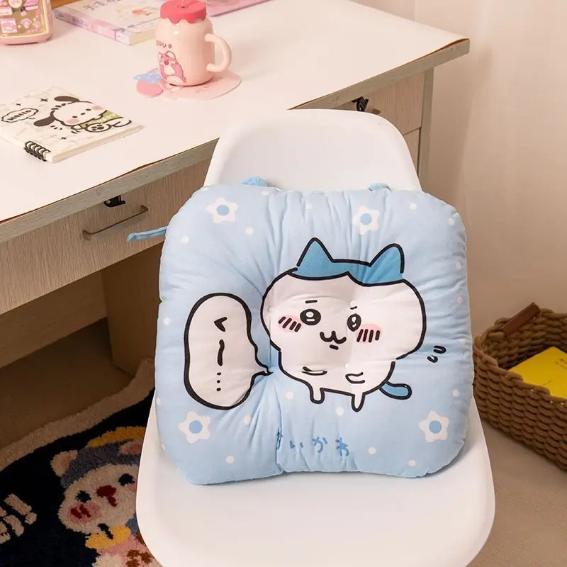 Chiikawa Thick cute cartoon seat cushion with lumbar support, square non slip breathable pad, great for long sitting, office,