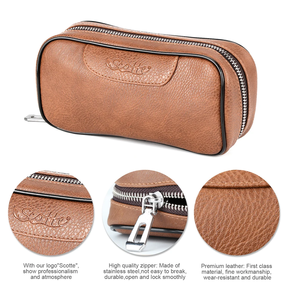 Scotte PU Leather Tobacco Smoking Pipe Bag for 2 pipes Portable Herb  Tobacco Smoking Pipe Case Smoking Tools Accessories
