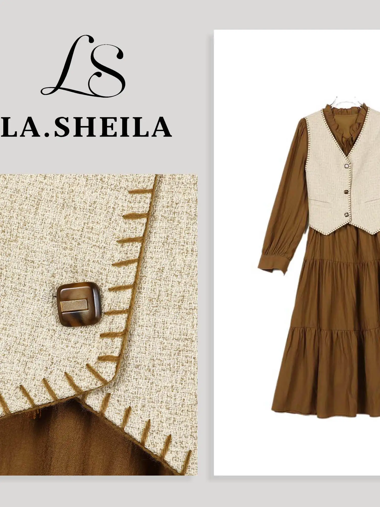 

Комплект из двух предметов Eila: повседневный жилет и платье с длинным рукавом из полиэстера, нейлона и вискозы, осенняя коллекция для женщин 25-35 лет