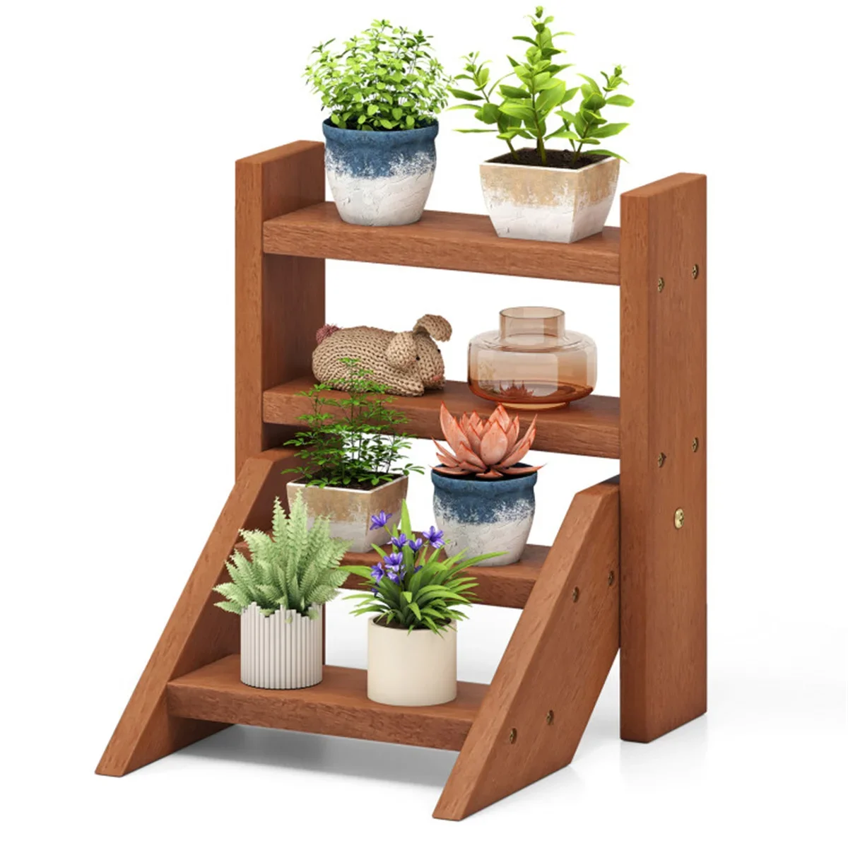Compact Easy-Assemble Wooden Plant Stand, Succulent Seedling Pot Rack for Window Balcony Desktop