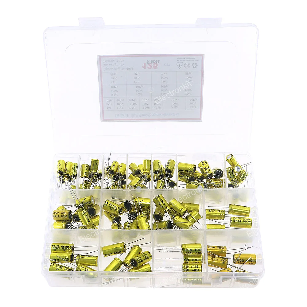 125Pcs 15Value 100V 1uF-100uF NP Electrodeless Speaker Audio Capacitor Non Polarity Frequency Crossover Assoeted kit