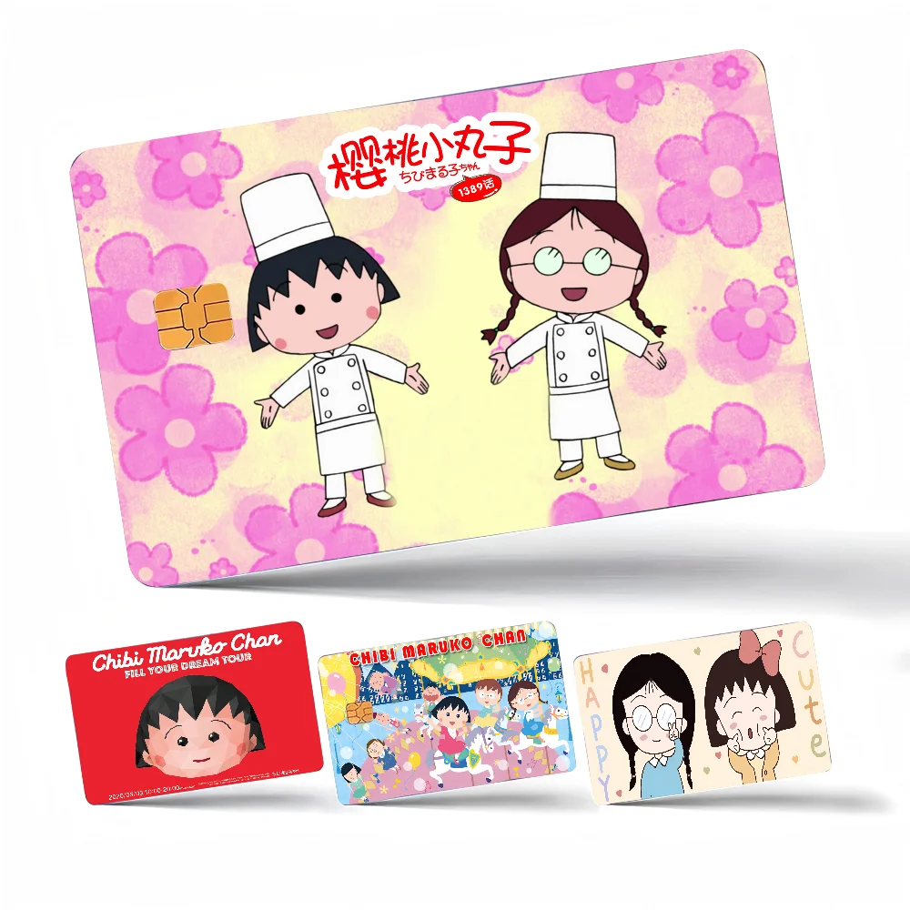 Chibi Maruko-chan CartoonCredit Card Skin Stickers For VISA Bank Bus Metro Access Card Protective Film Cover Sticker Decal Women