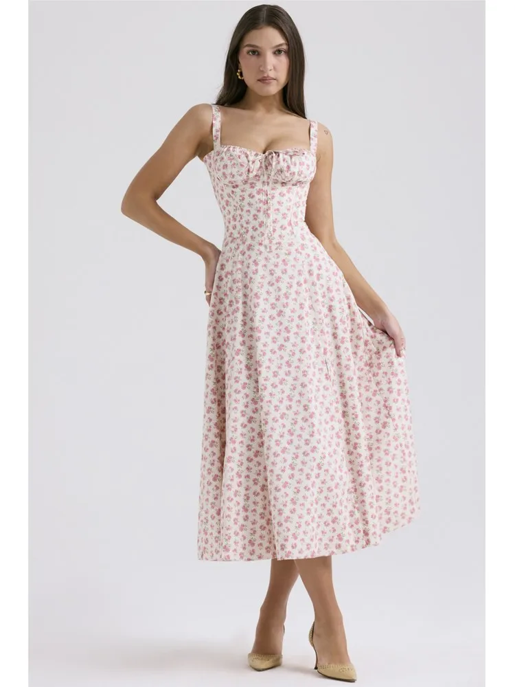 CPSYMYM été tempérament mode robe à bretelles pour les femmes Y2k Sexy robes de soirée décontracté Boho imprimé fleuri longue robe femme