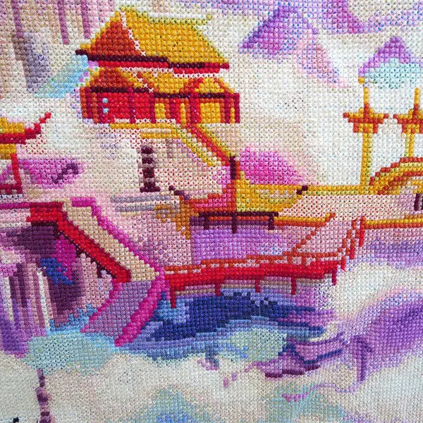 Pure handmade cross stitch finished product in the fairyland of the human world, new living room, study, vertical version,