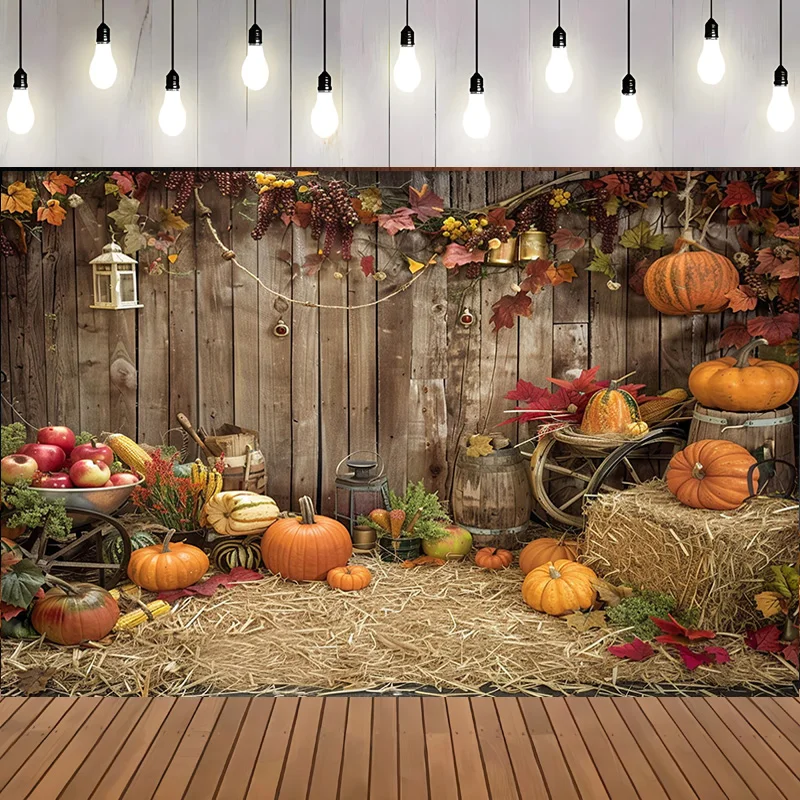 Halloween Day Autumnal Pumpkins Photography Backdrops Props Maple Leaf Scarecrow Farm Harvest Thanksgiving Background RR-19