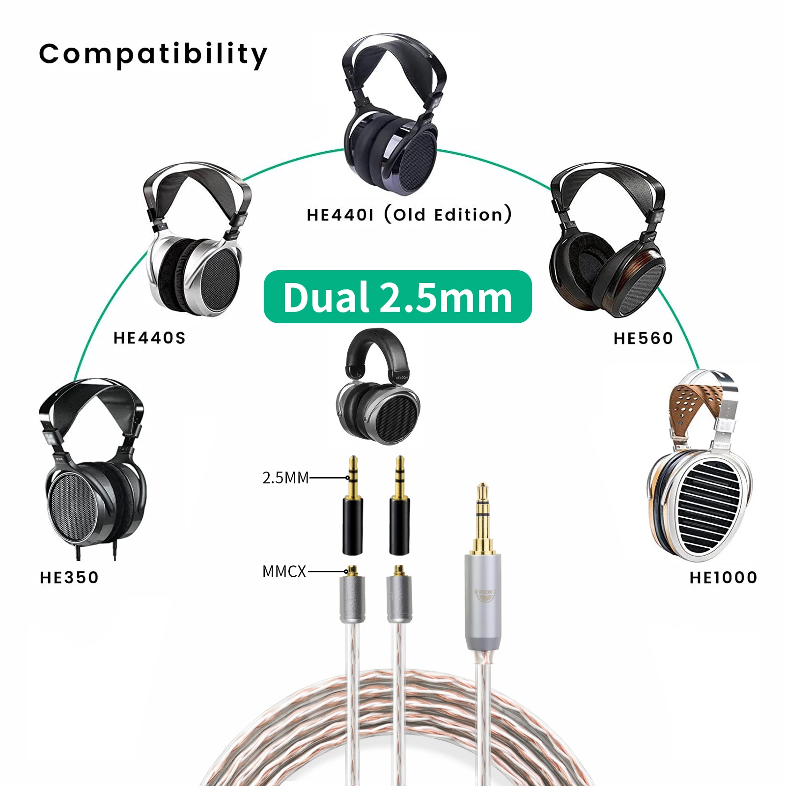 OKCSC 0.78mm to 2.5mm/mmcx to 2.5mm Adapter for Hifiman HE350 HE440S HE440i HE560 HE1000 Headphones Conversion Pin Connector