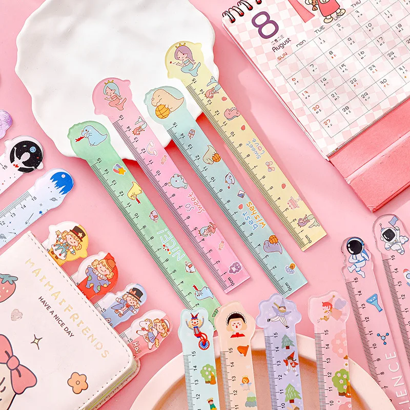20 pcs Wholesale Cute Cartoon Shaped 15cm Ruler Ins Aesthetic Girly Student Office Drawing Measuring Tool