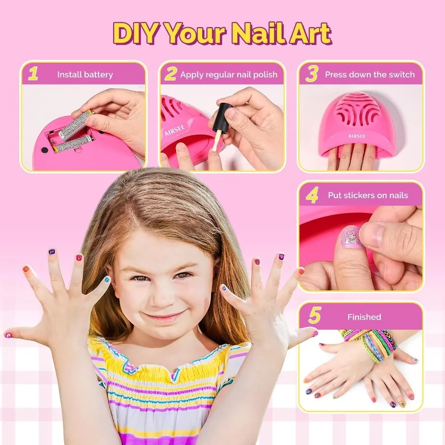 Draagbare mini-nageldroger voor en tieners Nagelventilator op batterijen met twee stickers inbegrepen Ideaal voor doe-het-zelf-nagelkunstverjaardag en C