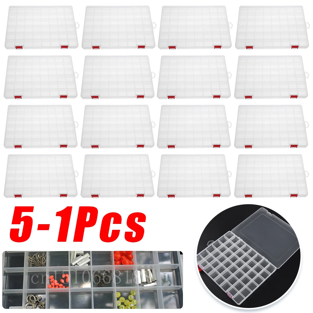 

Portable 48 Grids Transparent Storage Box with Grids Container Craft Storage for Beads Fishing Tackle Lure Jewelry Earring Nails