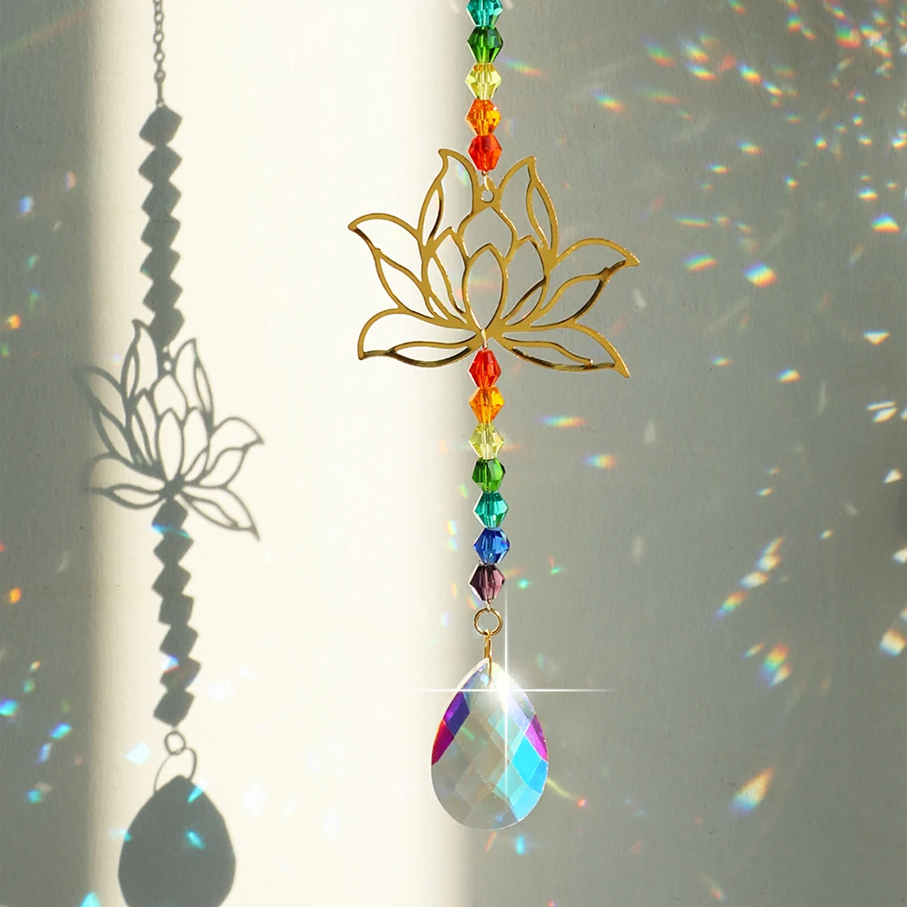 Lotus  Crystal Suncatcher Car Sun Catcher Stained Glass Window Hanging Rainbow Maker Prism Car Mirror Garden Crystal Decor Gift