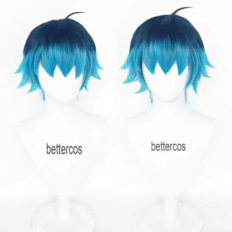 Термостойкие синтетические парики для косплея Луки куфпаин, короткие волосы черного и синего цвета для аниме косплея, шапочка для Хэллоуина Термостойкие синтетические парики для косплея Луки куфпаин, короткие волосы черного и синего цвета для аниме косплея, шапочка для Хэллоуина