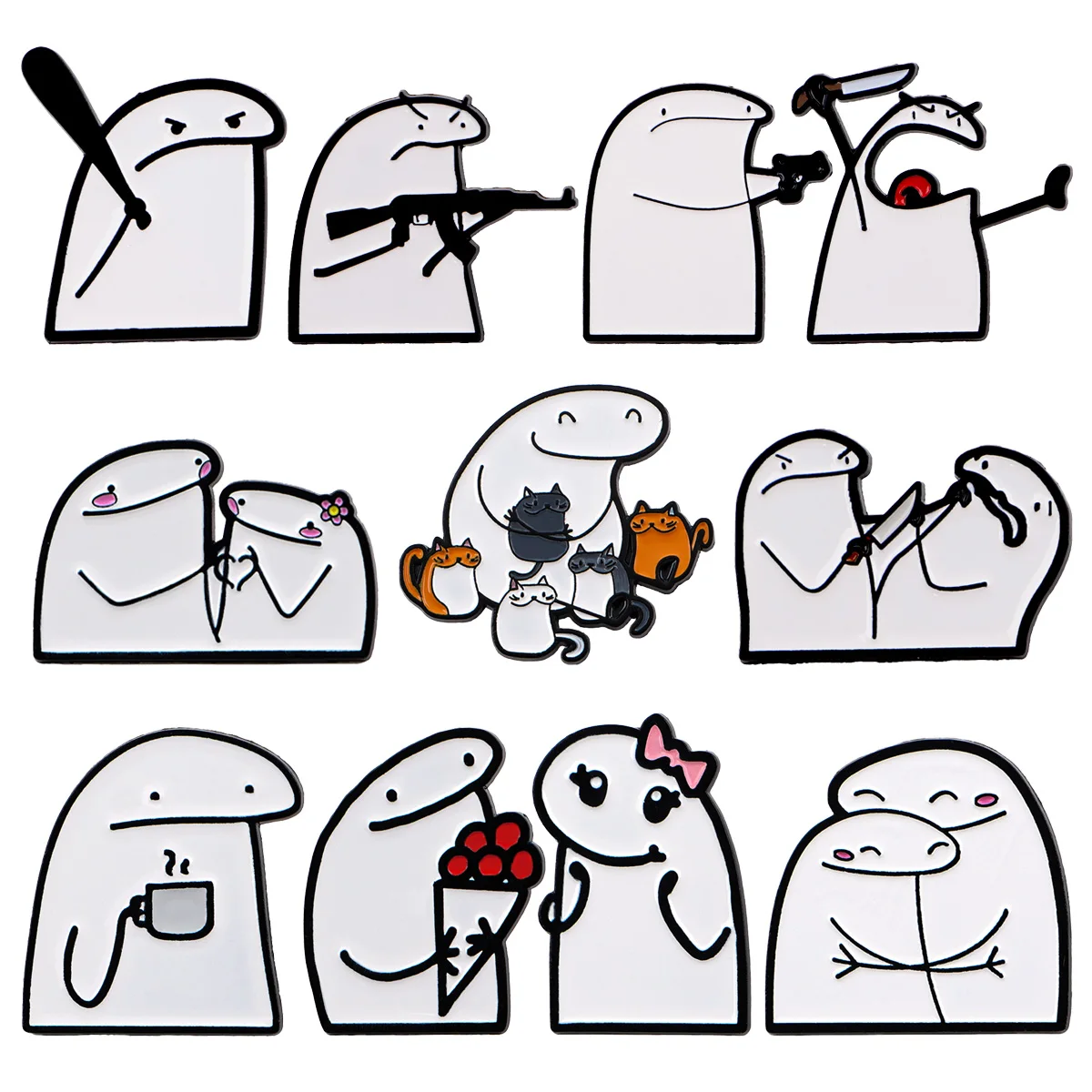 Mix 2/4/5pcs/set Funny Characters Enamel Pins Metal White Brooch Backpack Hat Bag Collar Badges Men Women Fashion Jewelry Gift