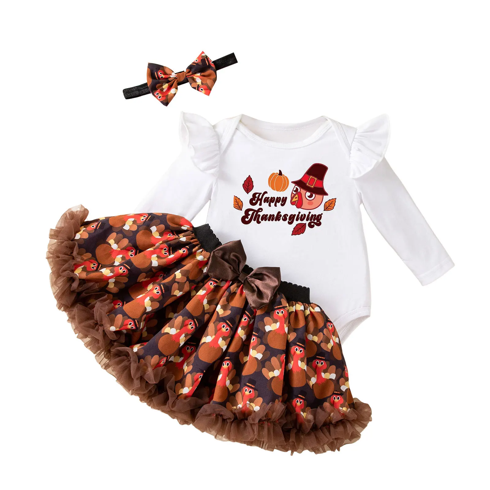 

18 Month Winter Clothes Girls Thanksgiving Baby Girl Dress Set Cartoon Turkey Print Long Sleeve Top Half Body Leotard Girls 5t