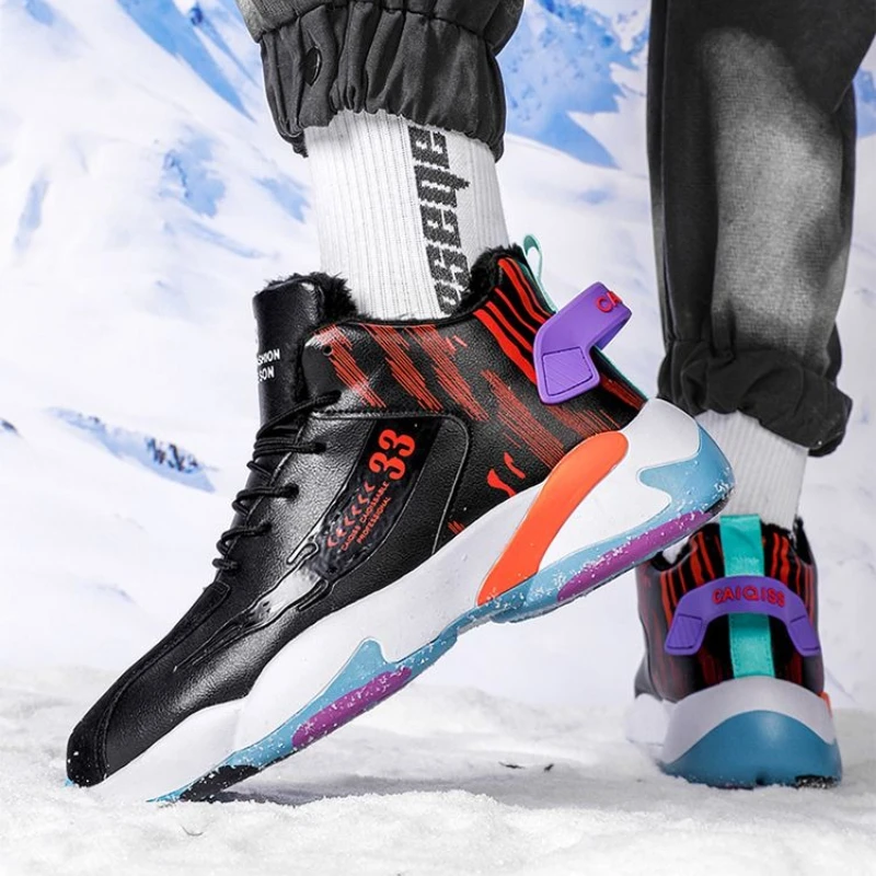 Men's Winter Warm Cotton Shoes Thickened Insulated High Top Shoes Thick Soles Height Increase Casual Sports Basketball Shoes