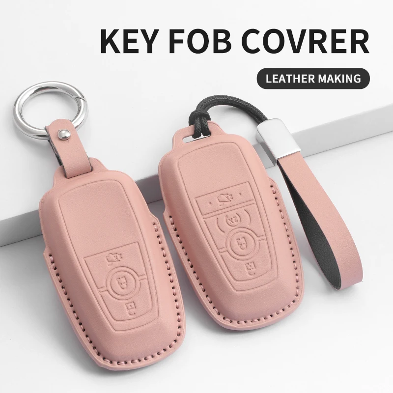 For Ford Raptor F150 Fashion Leather Smart Remote Car Key Fob Shell Case Cover Holder Bag Pouch Protector Keychain Organizer