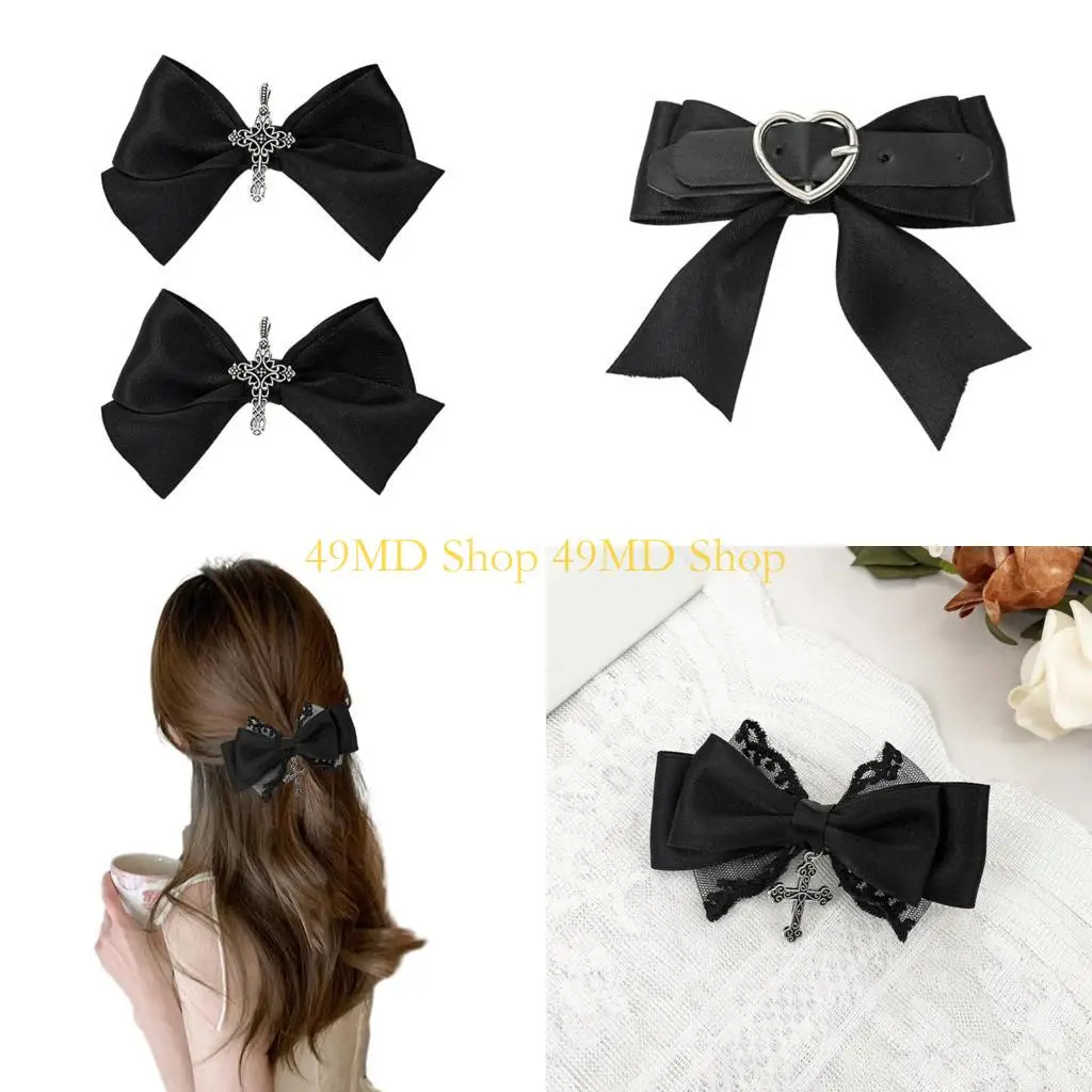 

49MD Sweet Girls Hair Clip Gothic Lace Bow Bowknot Barrette Clips for Ladies
