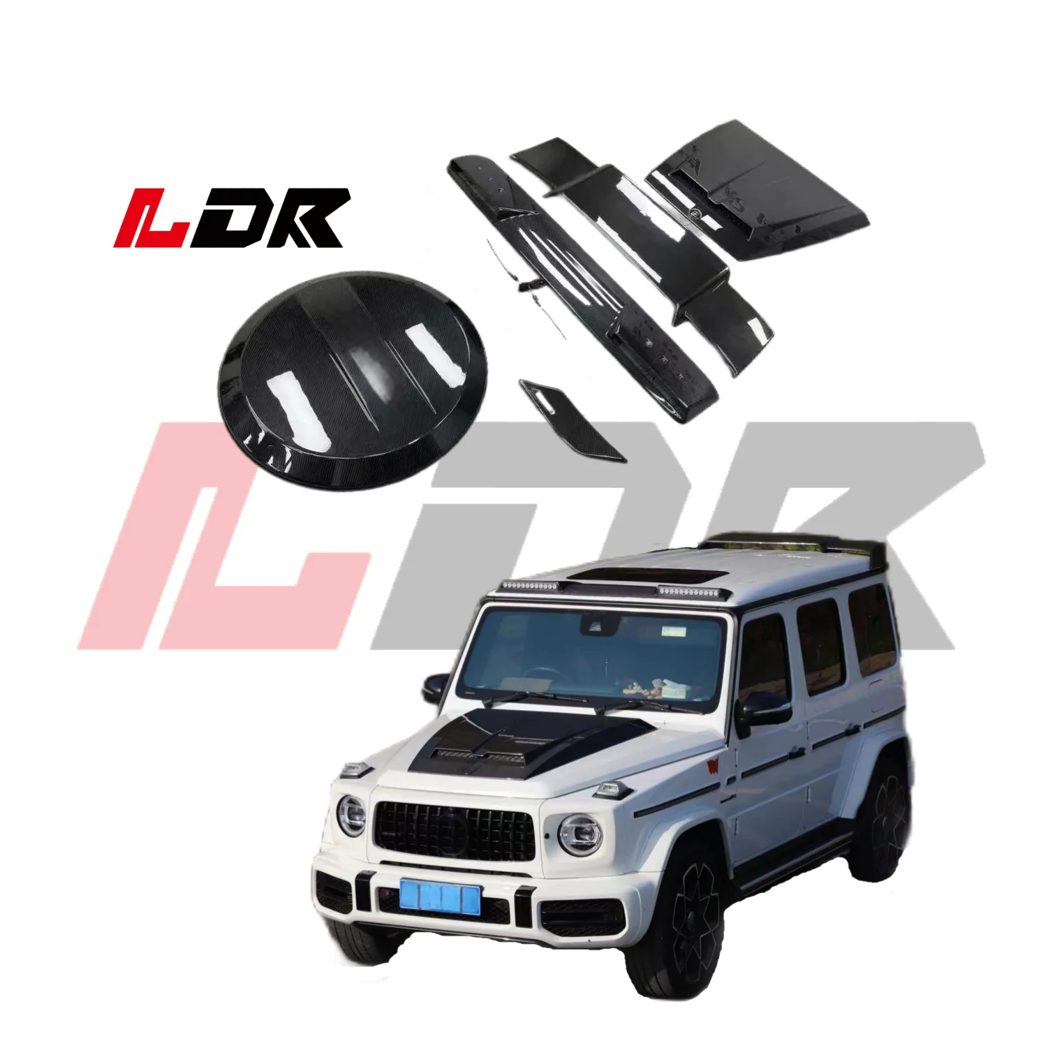 For Ben G-class W464 2018+ Upgrade to G800 B800 B-style Bodykit Top Quality Dry Carbon Fiber Parts Roof Lights Tire Cover Hood