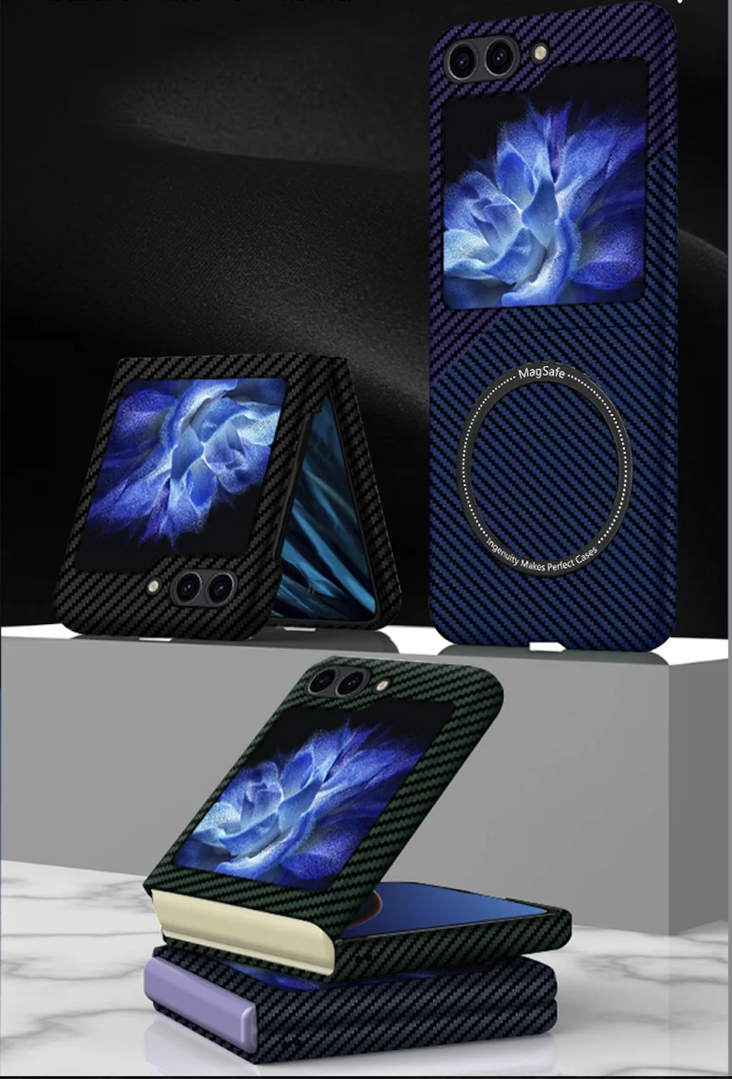 

Slim Carbon Fiber Magsafe Case For Samsung Z Flip 6 Hard Plastic Magnetic Wireless Charging Cover