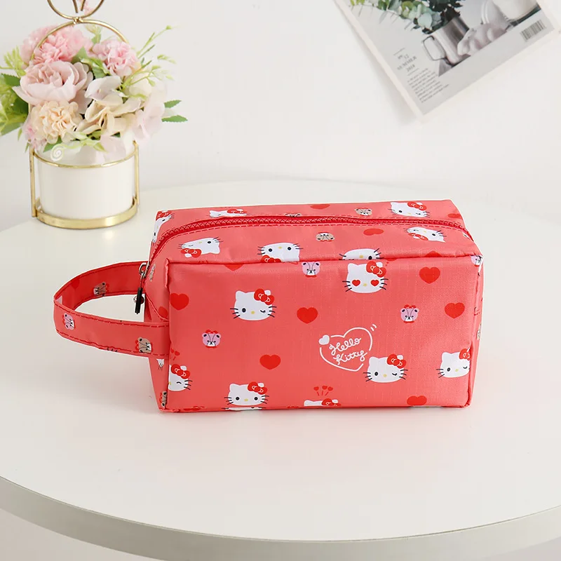 Sanrio Hello Kitty Student Pen Case Makeup Bag Cartoon Melody Kuromi Cinnamoroll Printed Large Capacity Portable Travel Toilet B