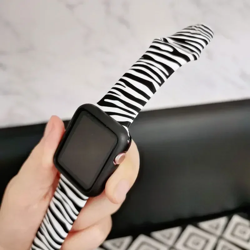 Zebra Print Strap For Apple Watch Band Ultra 49mm 45mm 44mm 42mm 38 40 41mm Silicone Bracelet iWatch 8 7 6 5 4 3 SE Accessories