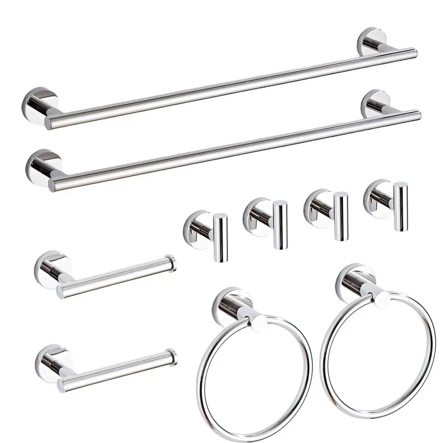 

Bathroom Hardware Set 10 Piece with Towel Racks for Bathroom, SUS304 Stainless Steel Bath Towel Bar Set, 24 Inch Wall Mounted A