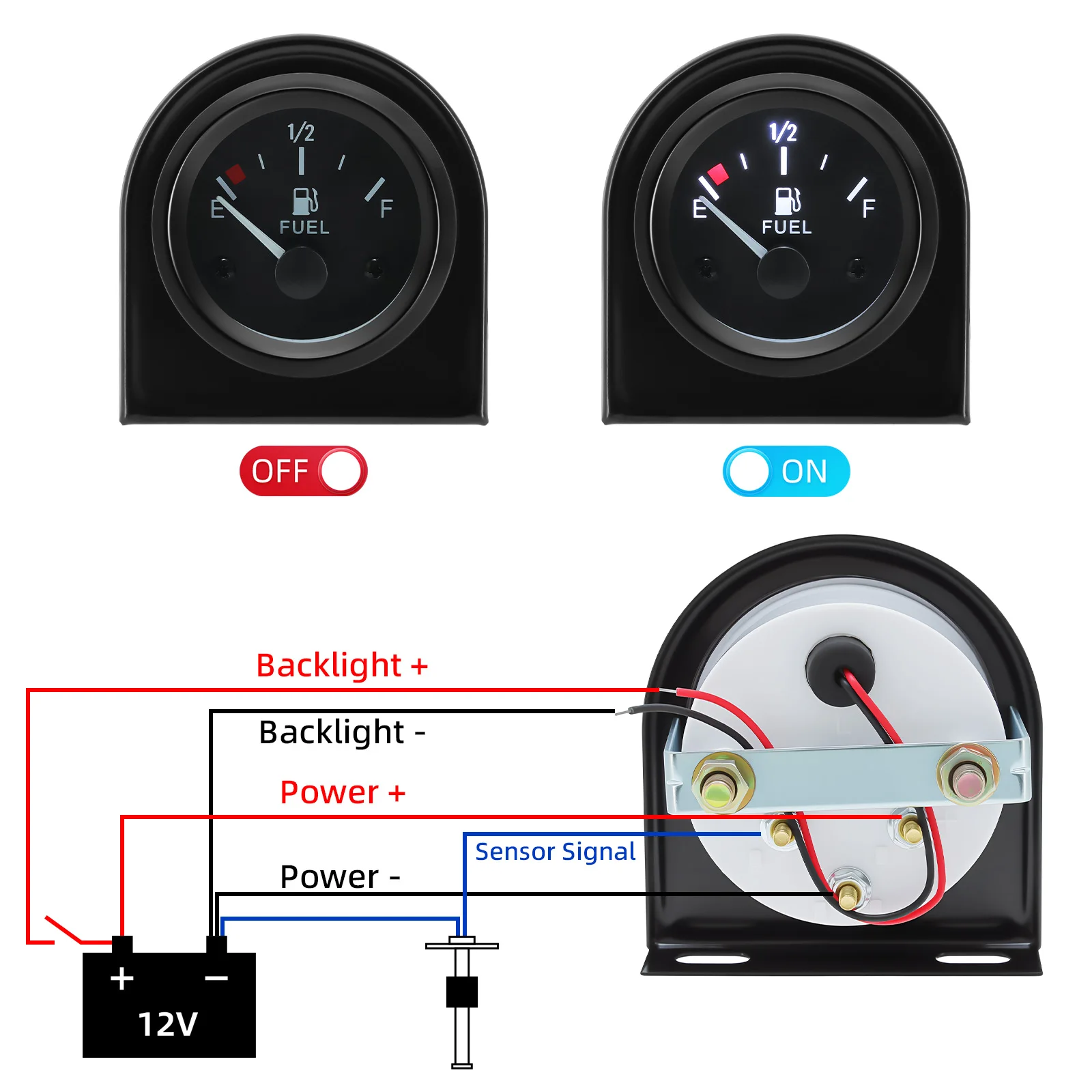 240-33Ohm Fuel Level Gauge With Oil Float Sensor Universal 2" 52mm Fuel Gauge White LED Light Pointer for Car SUV Truck 8~16V view 5