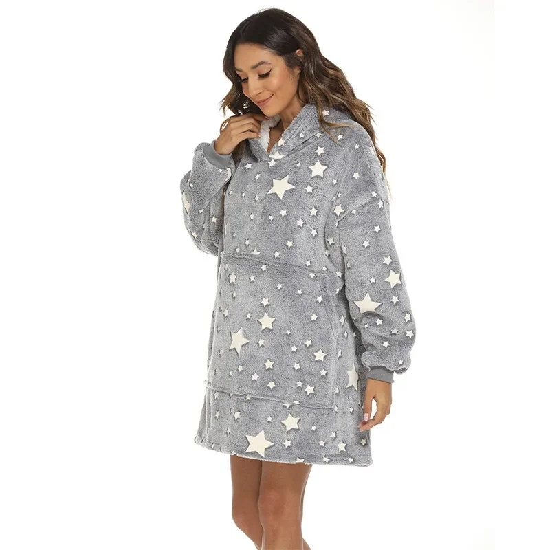 Lazy Star Night Light Blanket Gray Flannel Sherpa Fleece Hoodie Cozy Hooded Sweatshirt