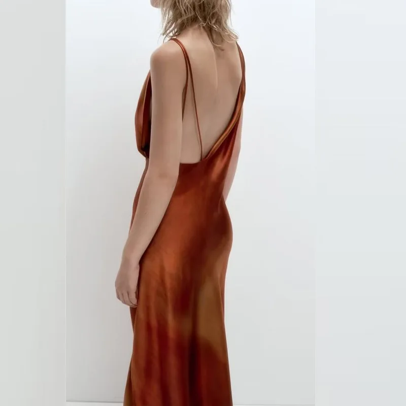 Elegant Satijn Hang Hals Lace Up Jurk Vrouwen Sexy Mouwloze Backless Vrouwelijke Maxi Jurken 2024 Lente Zomer Dame Party Gewaad Nieuw