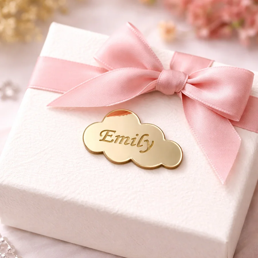Personalized Cloud Name Acrylic Mirror Sticker Custom Baby Shower Name Tag Gold Mirror Party Decor 3cm 5cm