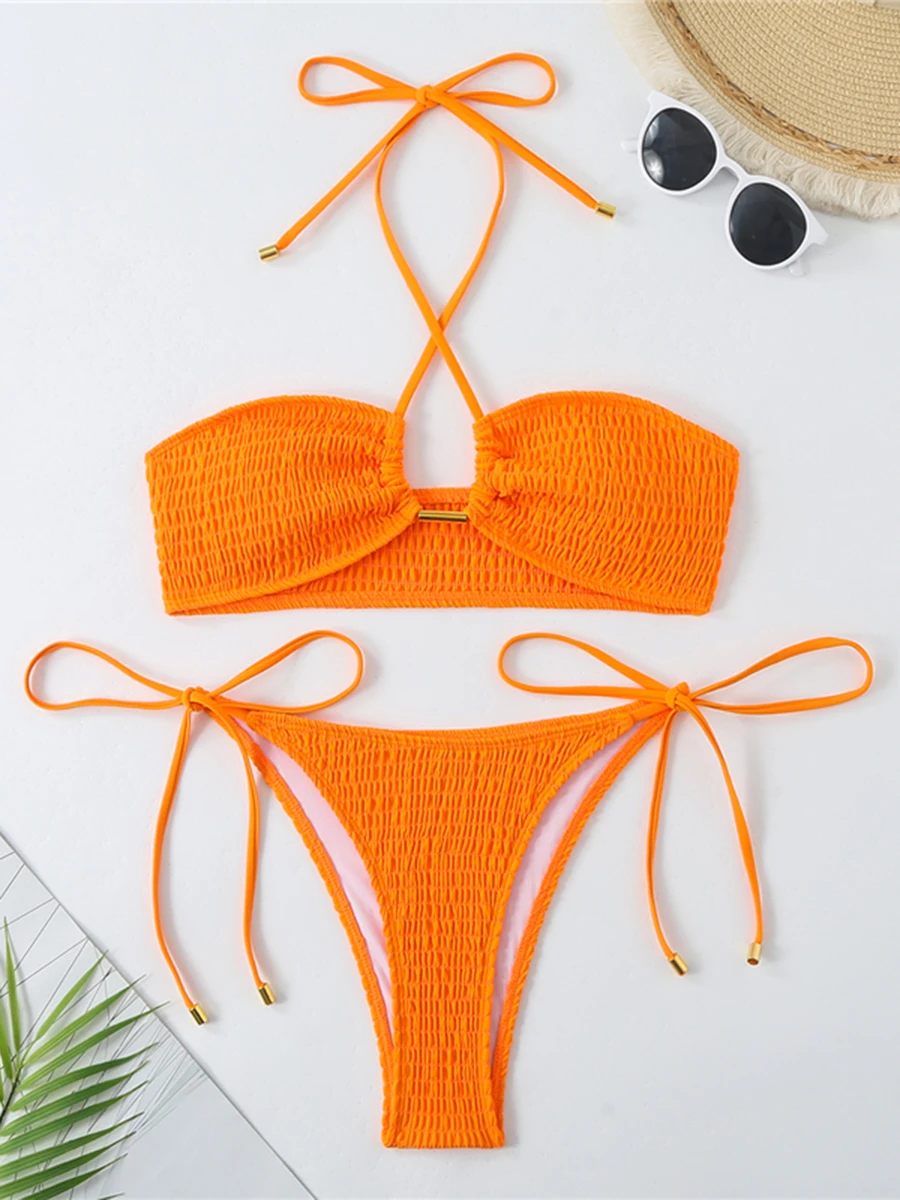 2025 홀터 스트링 비키니 솔리드 수영복 여성 섹시 수영복 여성 수영복 비치웨어