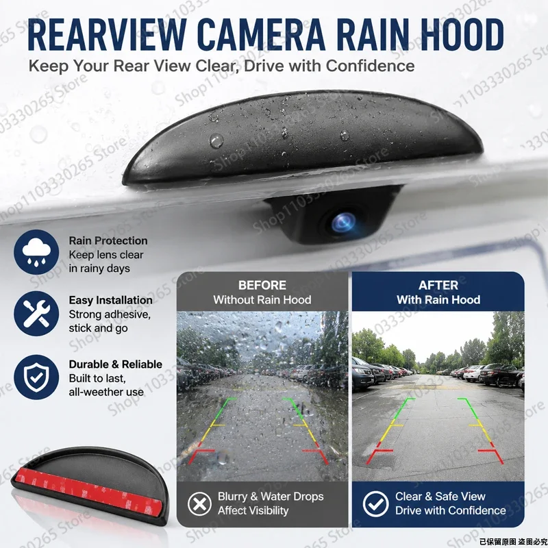 Universal Car Rearview Camera Rain Hood, Waterproof Shield Cover, Protect Lens from Rain & Improve Night Visibility