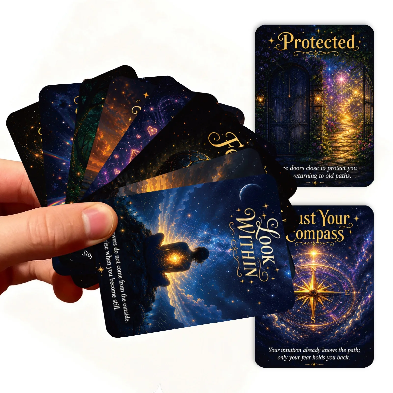 50Pcs Cosmic Spiritual Healing Oracle Cards Starry Sky Positive Energy Mind Wishes Meditation Inspiration Tarot Style Cards