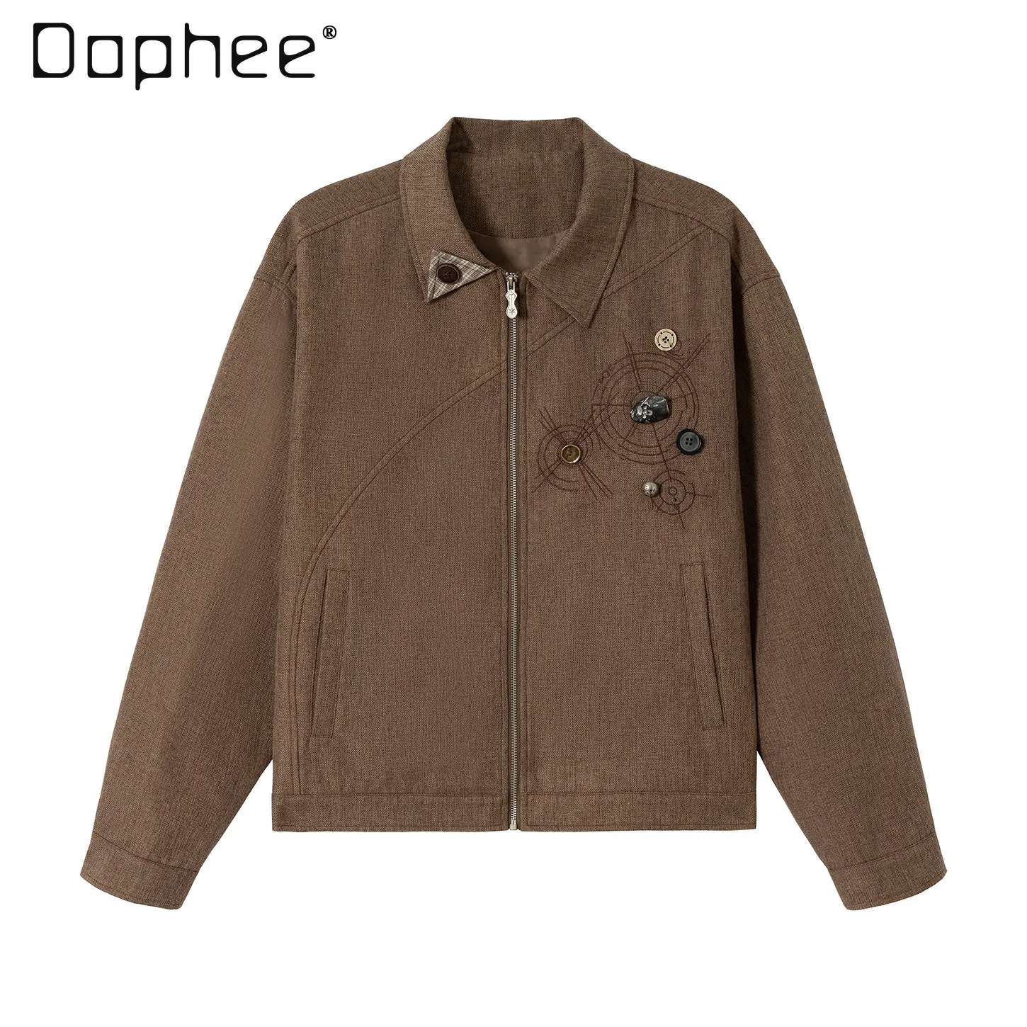 

Spring Autumn New American Street Style Men Coffee Color Fitted Casual Lapel Jacket with Buttons Design Daily Streetwear