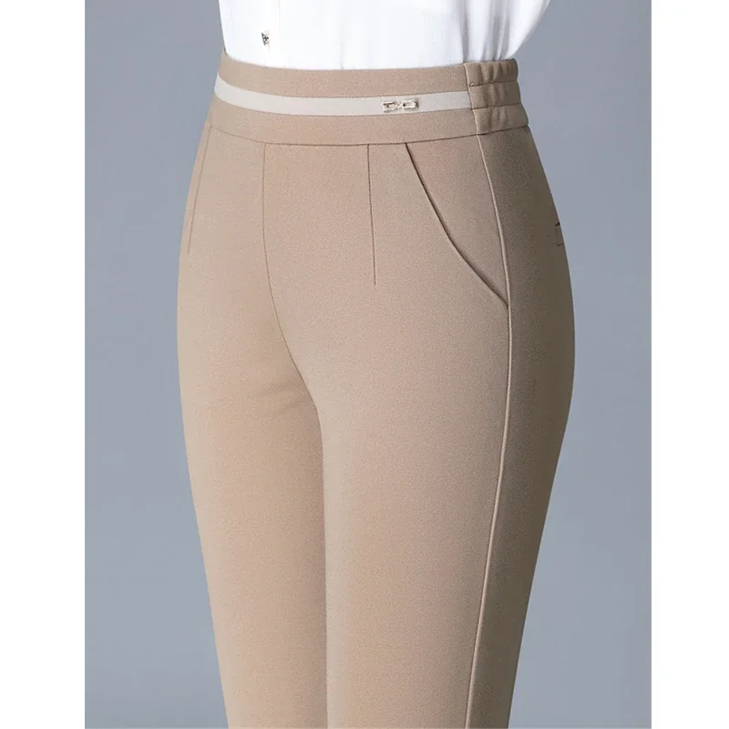 2024 New Casual Women's Pants, High-waisted Elastic Straight Trousers, Outside The Female Suit Pant Black, Khaki, Blue