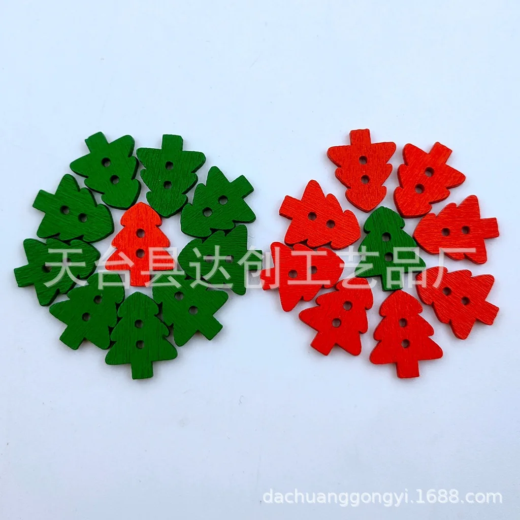 18 mm doe-het-zelf kerstversieringsknopen, rode en groene serie kerst gemengde kerst houten knopen