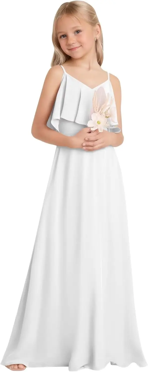 

A Line Off Shoulder Junior Bridesmaid Dresses Long Chiffon Flower Girl Dress for Teen Girls Party Pageant Gown Girl Dress
