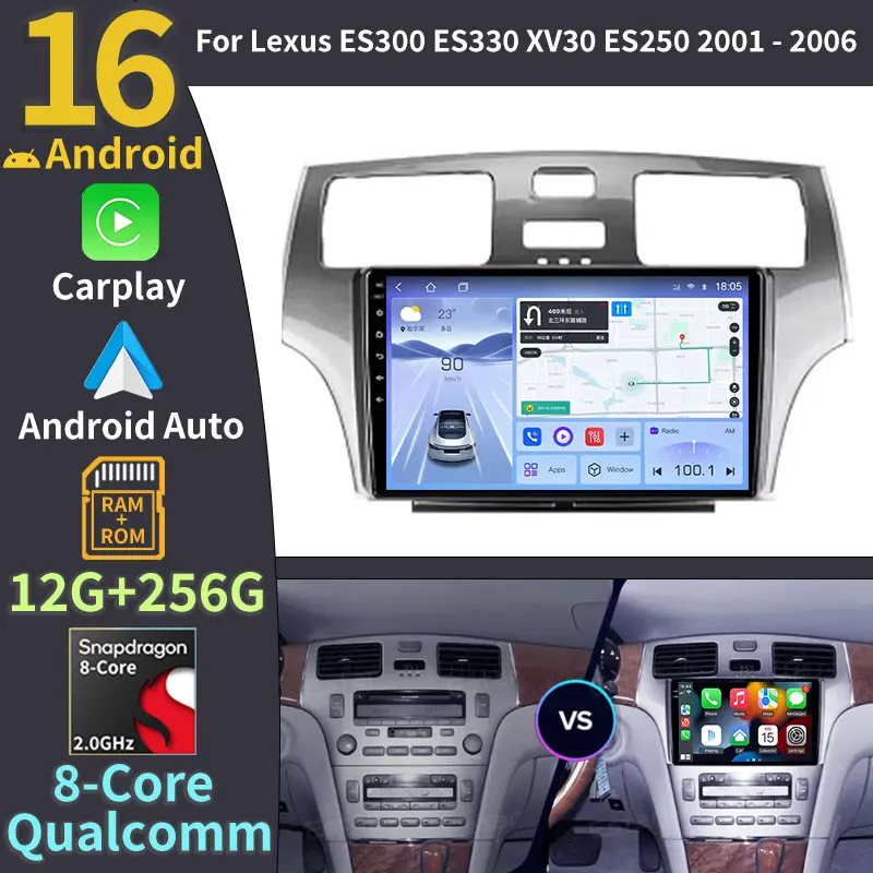 Android 16 For Lexus ES300 ES 300 ES330 XV30 ES 330 2001 - 2006 Car Radio Wireless Carplay Android Auto 4G 2Din Head unit Stereo