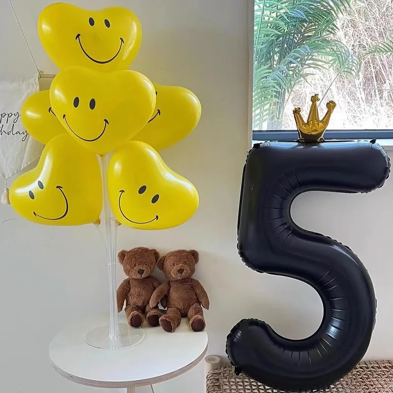 40 Inch Black Gold Crown Number Balloon 0-9 Giant Number Foil Balloons Graduation Birthday Events Party Decor Photograph Props