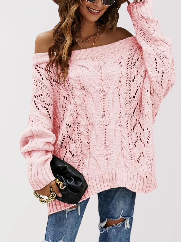 

Loose Off Shoulder Knit Sweater Autumn Winter Women's Clothing Oversize Solid Color Pullover Sweaters Fashion Casual Knitted Top