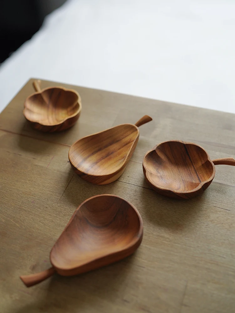 Good Morning Store Natural Teak Wood Dish Japanese Style Small Sauce Dish Irregular Shape Cut-Flower Craft under 35 Inches