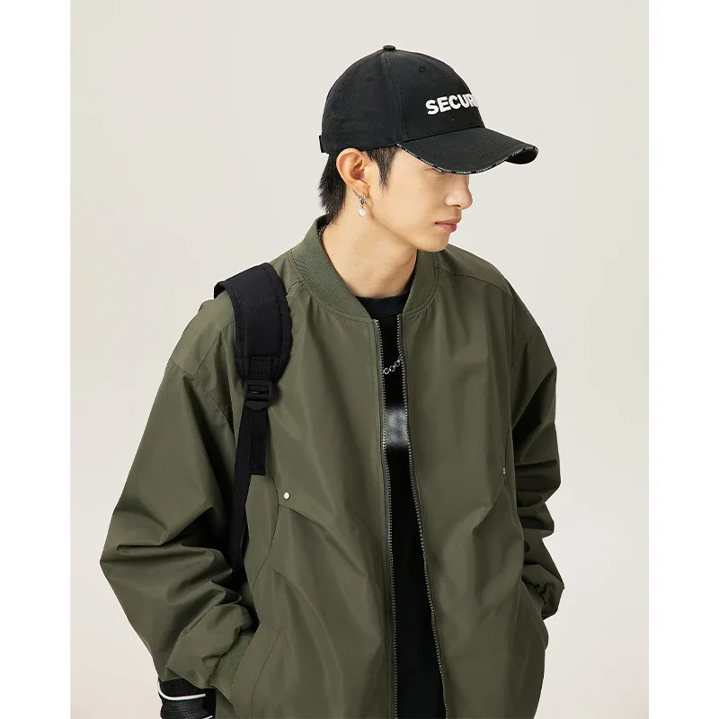 

Structure Pleated Design Waterproof Baseball Collar Jacket New Spring American Pilot Coat Fashion Relaxation Men's Clothing