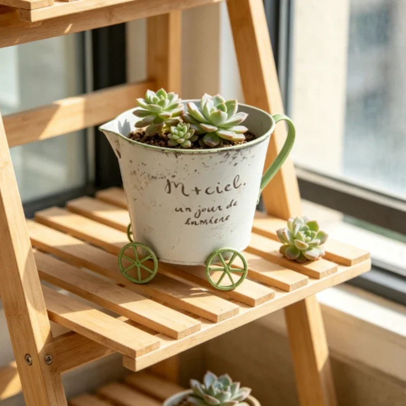 Cup with Wheels Cart Flower Pot Pastoral Style Antiqued Ironwork Decoration Garden Horticulture Grocery Plant Cultivation Tub