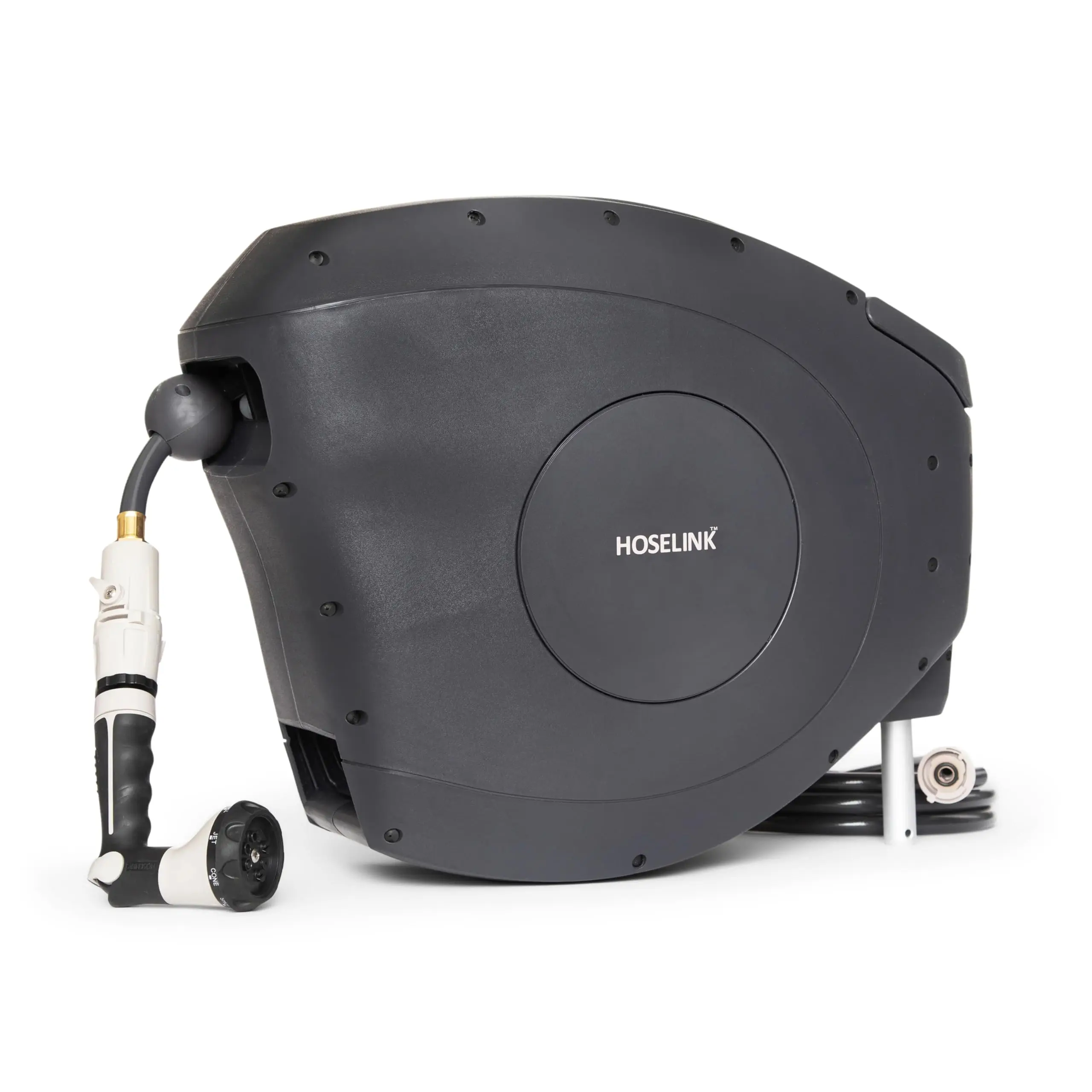 Classic Charcoal 82ft Hi-Flow Automatic Retractable Hi-Flow Garden Hose Reel, 9/16”, UV-Stabilized Kink-Free Hose, Wall