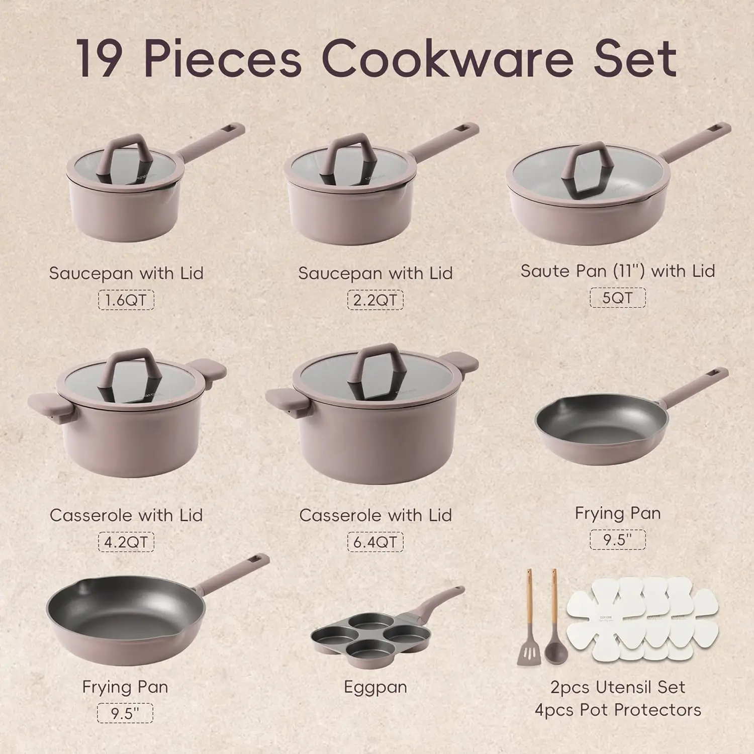 Carote 19Pcs Nonstick Cookware Sets, Pots And Pans Set Non Stick，Kitchen Cooking Set，Premium Induction Cookware, Frying Pan,