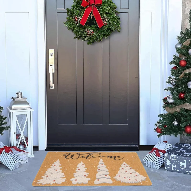 Christmas doormat, winter outdoor floor mat, snowflake pine vacation home, flannel decoration 61X90cm