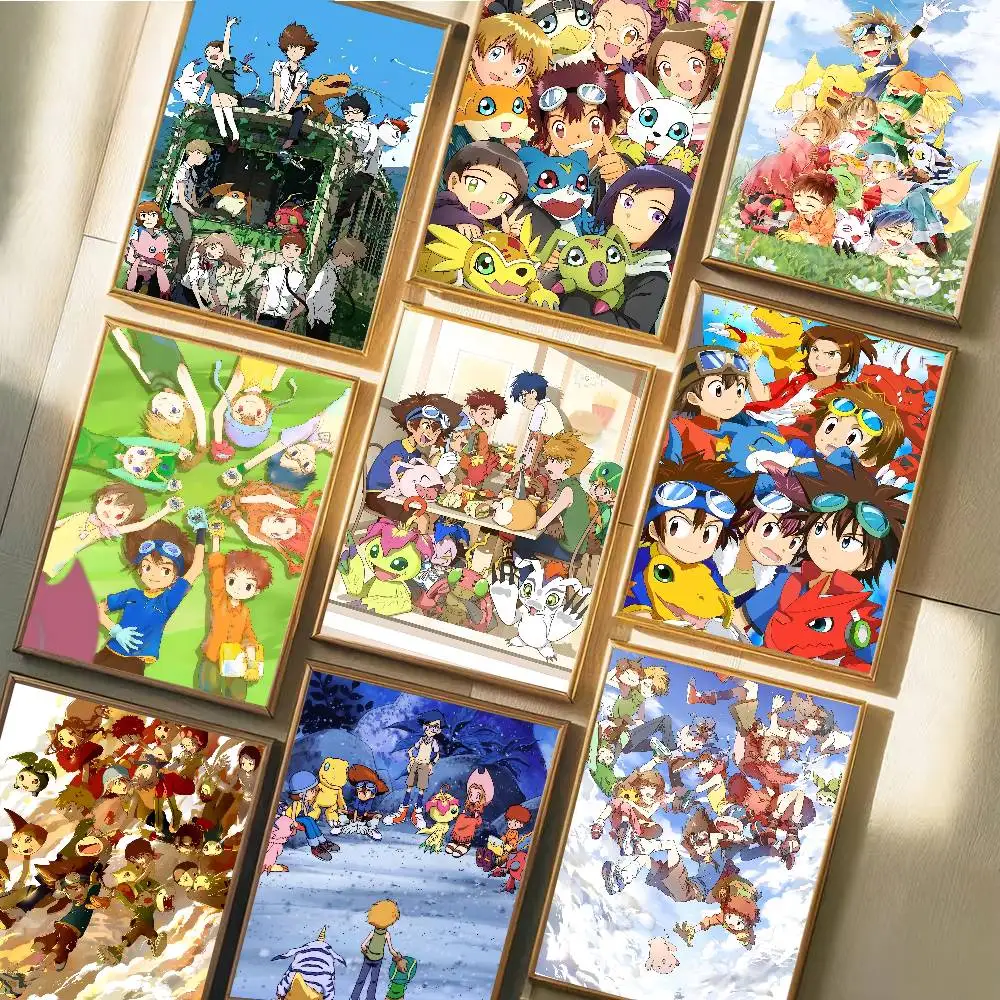 Japanese Manga D-Digimon Adventure Anime Poster Self-adhesive Art Waterproof Paper Sticker Coffee House Bar Room Wall Decor