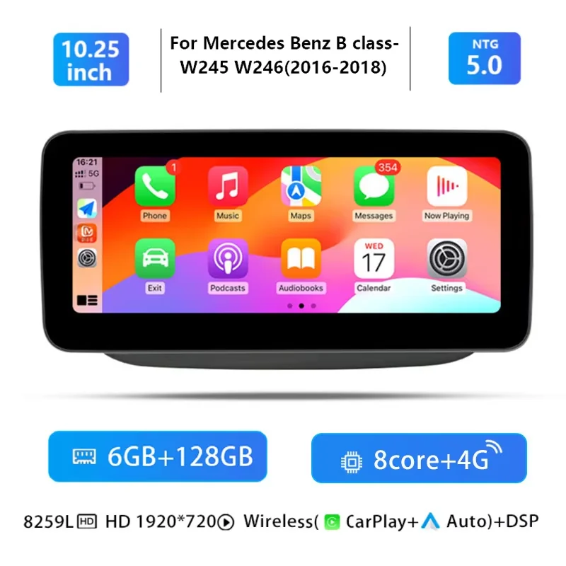 10,25" Android 14 autoradio voor Mercedes Benz B-klasse W246 W245, intelligente autoradio met multimediascherm, 4G, GPS en CarPlay